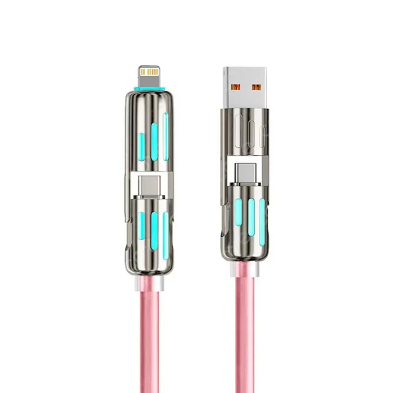 240W 4-in-1 Fast Charging Data Cable Multi Connectors Charger Rotating Lightning Micro USB Type-C Mobile Phone Charging Cable