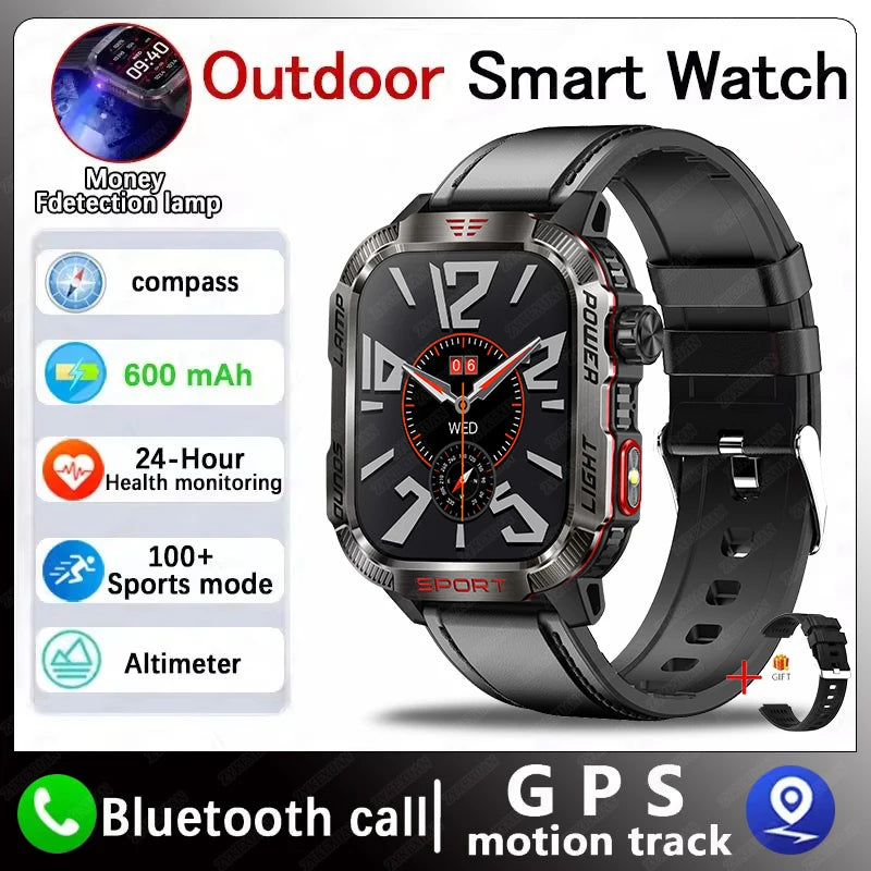 2025 New LED Flashlight Smart Watch Men Bluetooth Call Waterproof 600mAh Large Battery Smartwatch Heart Rate Monitor Smart Watch