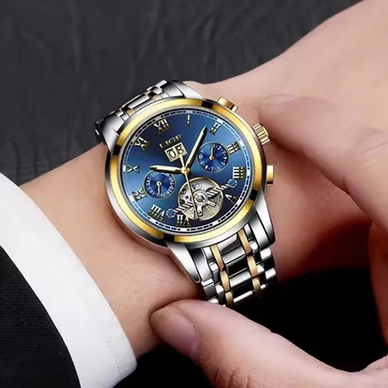 LIGE Orologio Uomo Automatico Tourbillon Meccanico - Luxury Business Impermeabile Sport