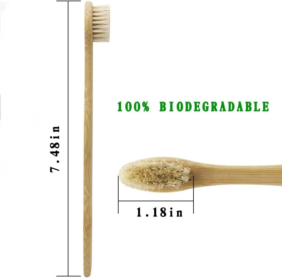 5 Pcs Natural Bristle Bamboo Toothbrush with Boar Bristles Compostable Eco-Friendly Biodegradable Zero Waste Toothbrushes