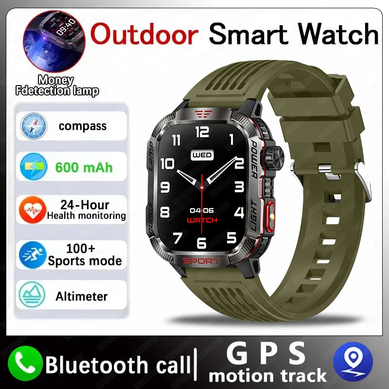 2025 New LED Flashlight Smart Watch Men Bluetooth Call Waterproof 600mAh Large Battery Smartwatch Heart Rate Monitor Smart Watch