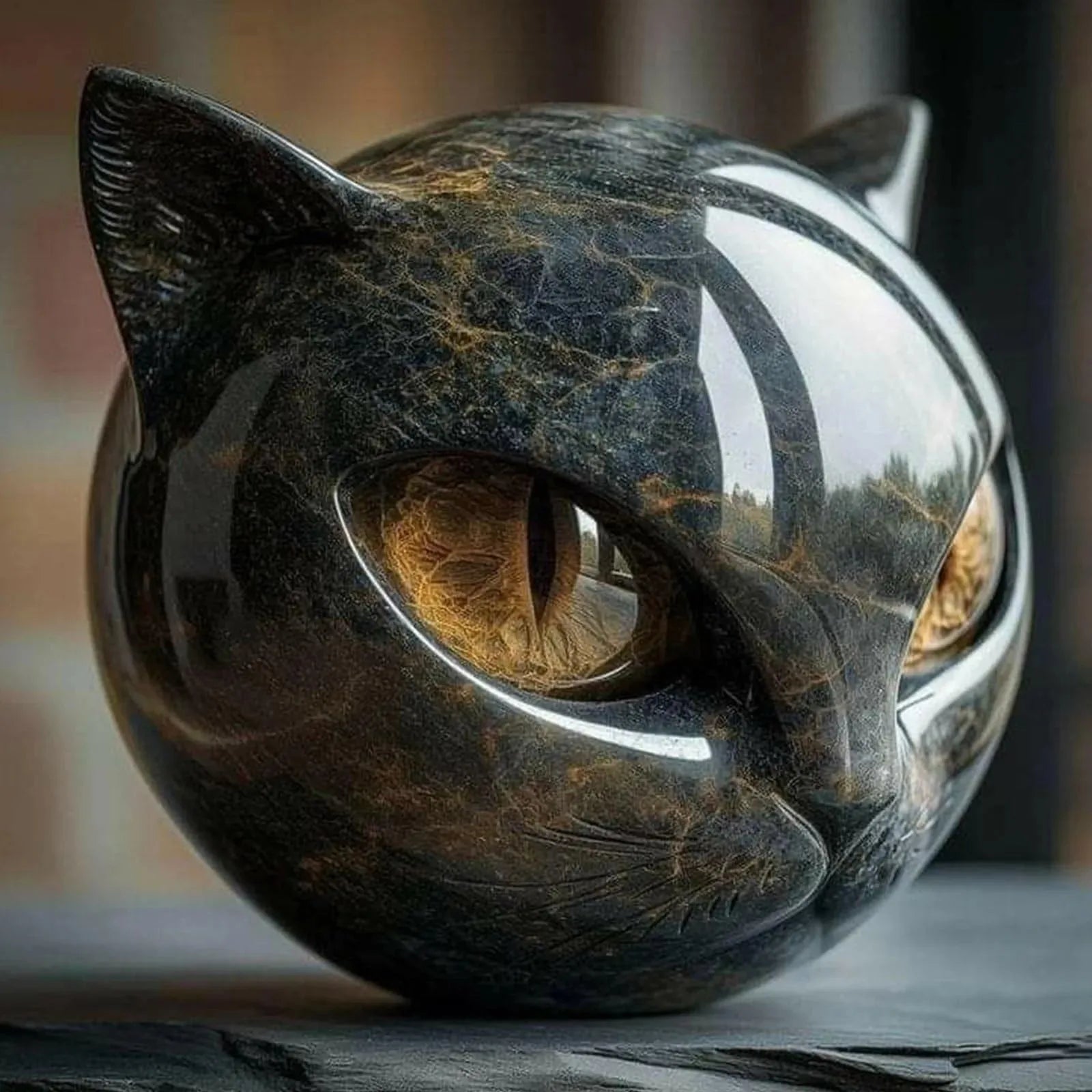 Statuetta Gatto Nero in Resina - Decorazione Scrivania Ufficio Casa