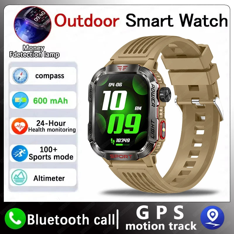 2025 New LED Flashlight Smart Watch Men Bluetooth Call Waterproof 600mAh Large Battery Smartwatch Heart Rate Monitor Smart Watch