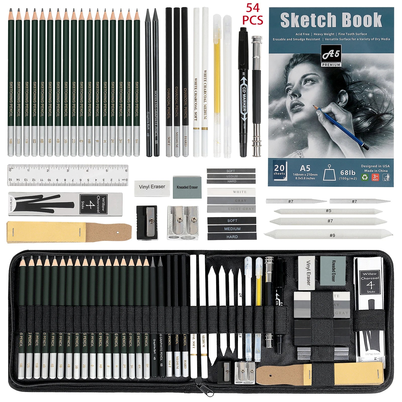Set Disegno Sketching 12-70 Pezzi - Kit Artistico Professionale Matite Colorate