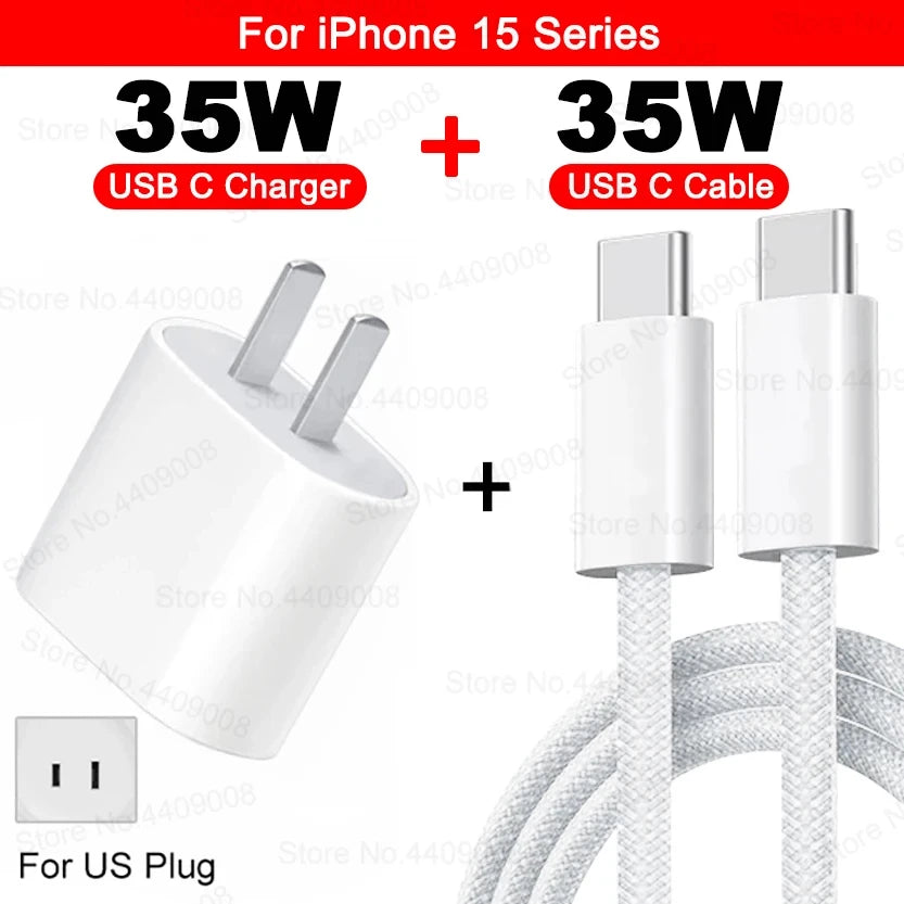 Caricabatterie USB-C 35W Ricarica Rapida iPhone 16 15 14 13 12 11 Pro Max