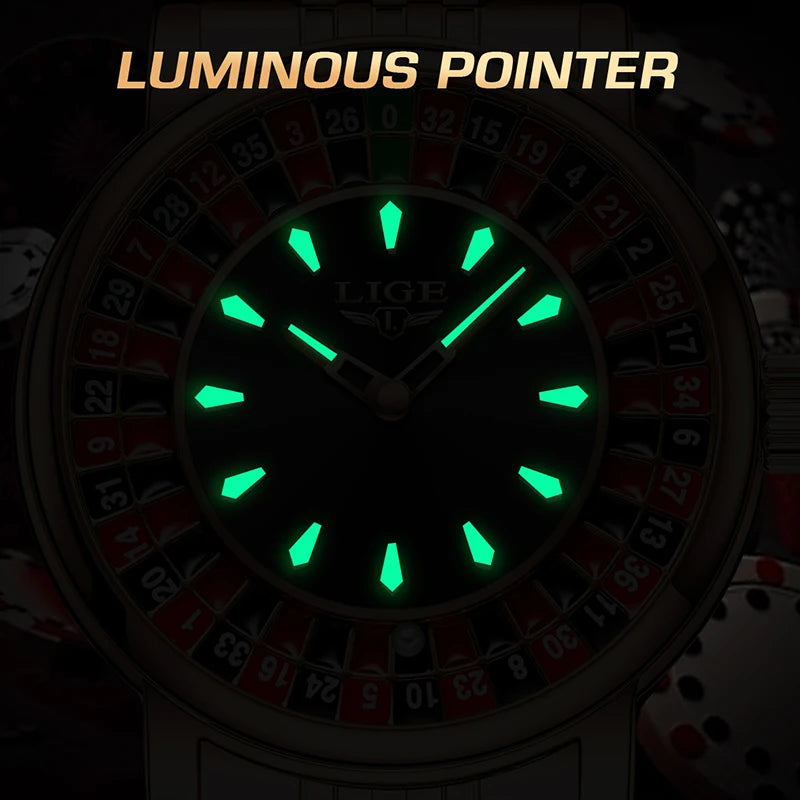Orologio Uomo LIGE Quadrante Rotante Roulette - Numeri Arabi Impermeabile Luminoso