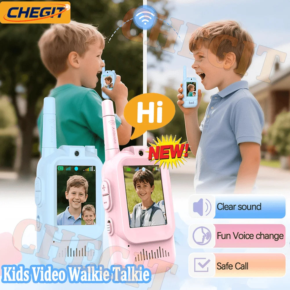 Walkie-Talkie Video Bambini Ricaricabile USB-C Schermo HD 2" Chiamata One-Click Interfono Cartoon Regalo Natale