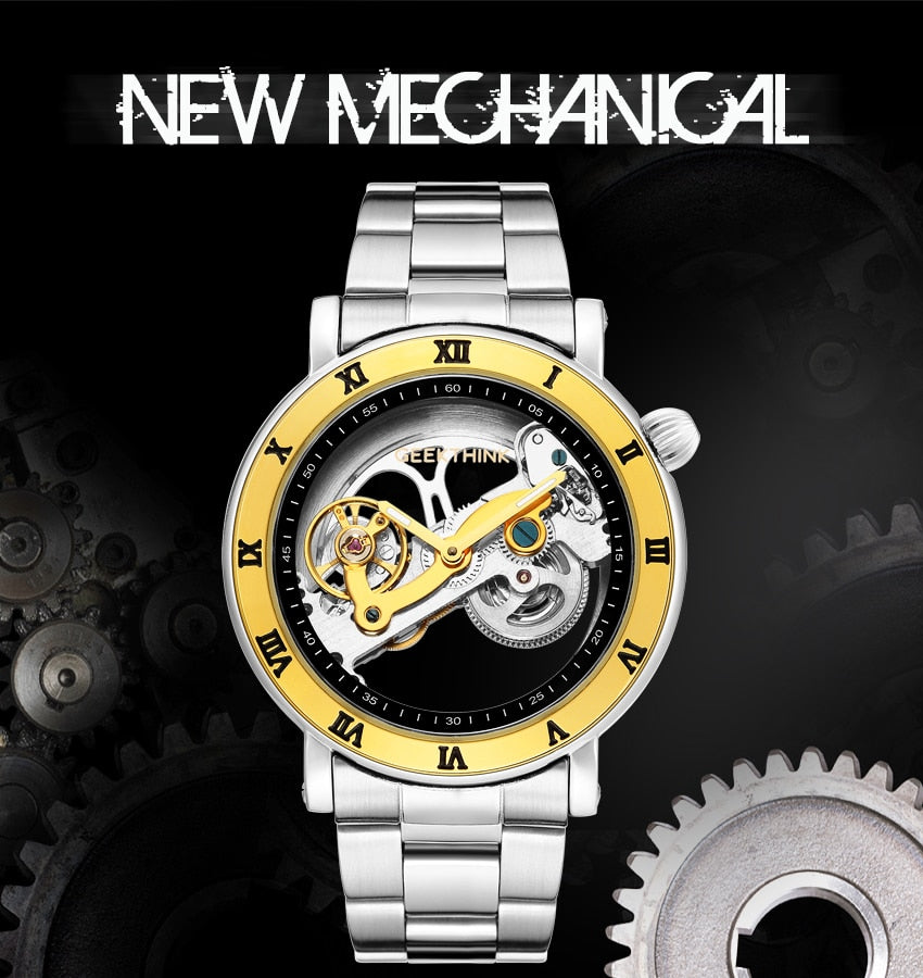 Top brand Skeleton Tourbillon automatic Mechanical Watch Men's luxury business men Wristwatch self wind-1