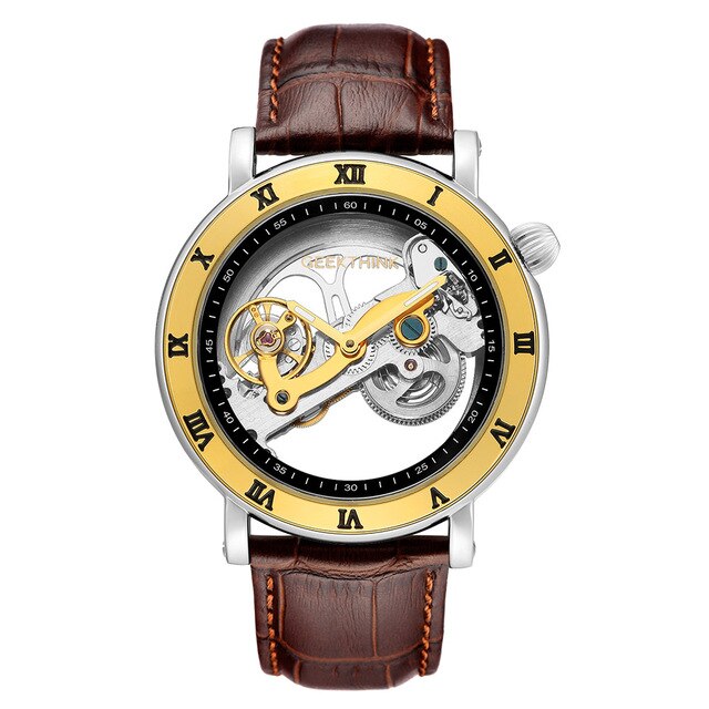 Top brand Skeleton Tourbillon automatic Mechanical Watch Men's luxury business men Wristwatch self wind-4